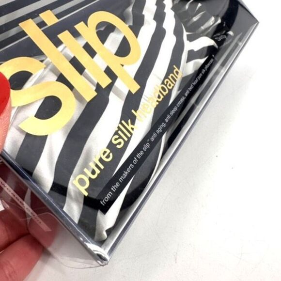 NWT Slip Pure Silk Headband Black and White‎ Striped New NIB main image 7